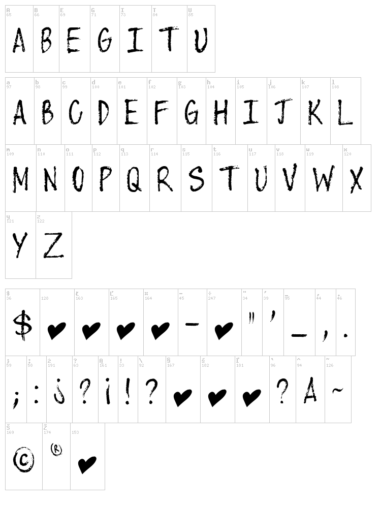 When You're Gone font map